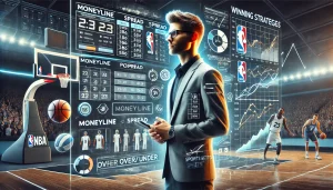 NBA比賽場上展示專業投注數據與策略分析的畫面