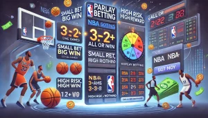 NBA過關投注Parlay圖示，展示高風險高回報的多場比賽連續下注方式